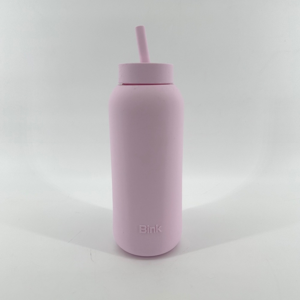 Bink Mama Bottle 36oz Glass Water Bottle Pink Silicone Sleeve with Straw